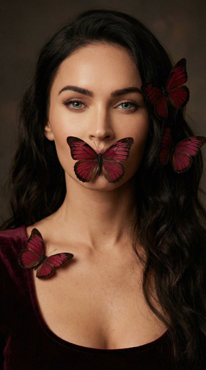 Mysterious Portrait with Dark Red Butterflies thumbnail 3