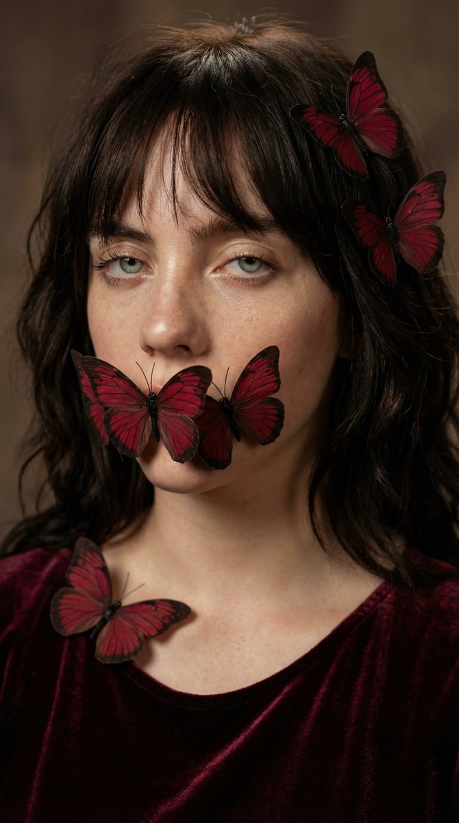 Mysterious Portrait with Dark Red Butterflies thumbnail 4