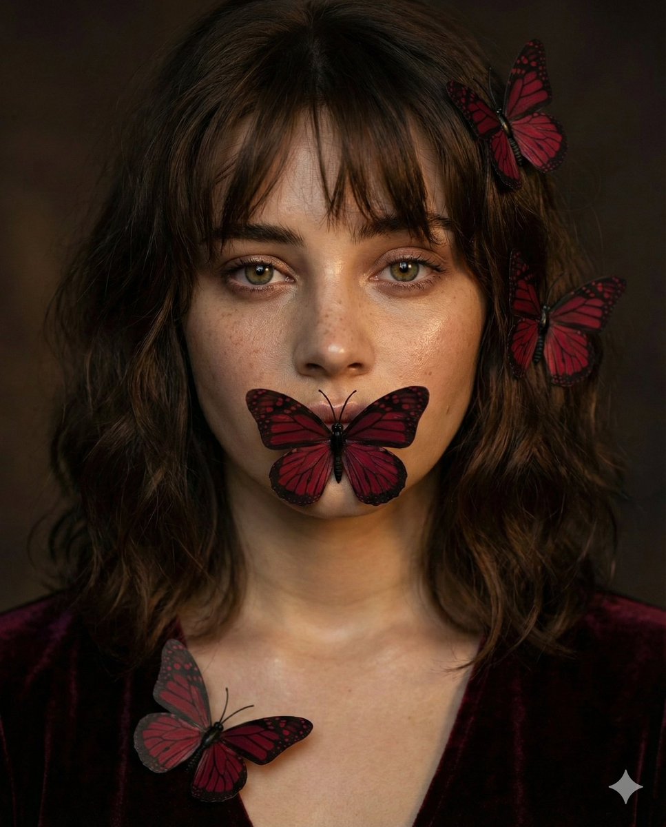 Intimate Portrait: Woman with Melancholic Butterflies - view 1