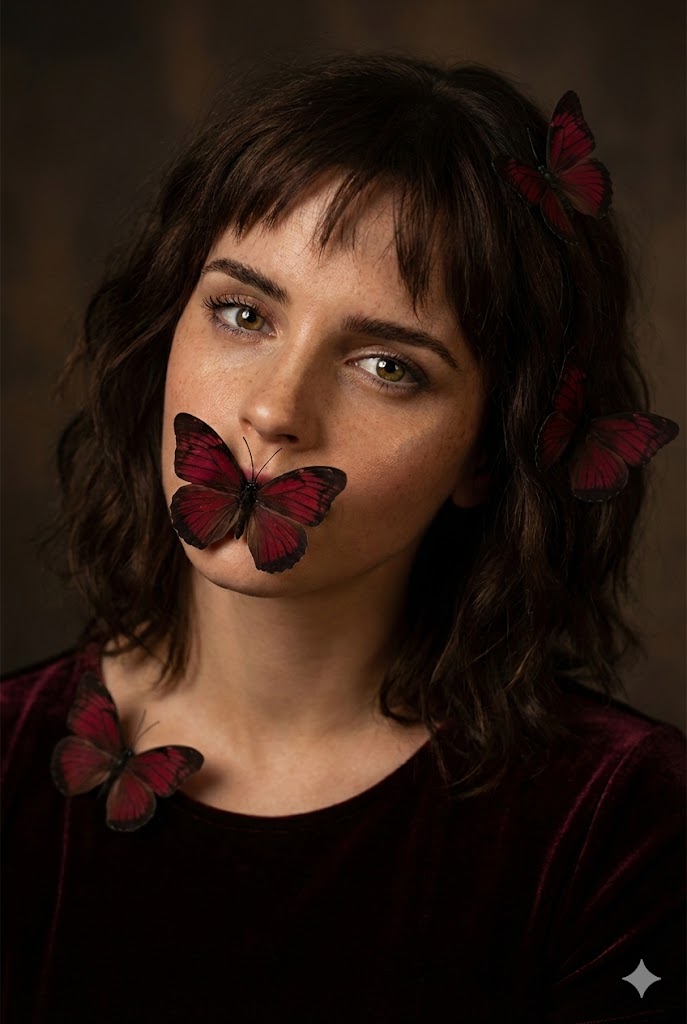 Mysterious Portrait of Woman with Butterflies thumbnail 2