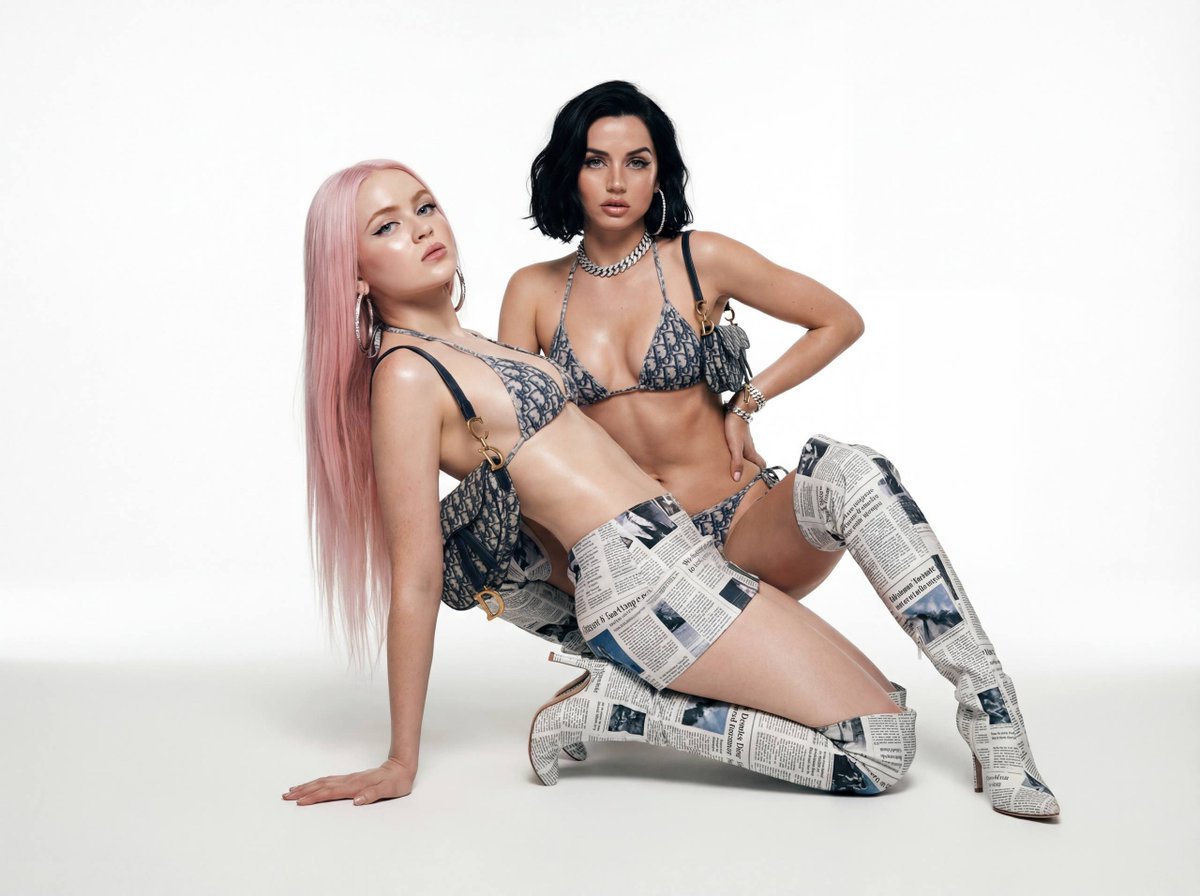 Dual Fashion Models in Dior-Style Outfits, Studio Shoot thumbnail 2