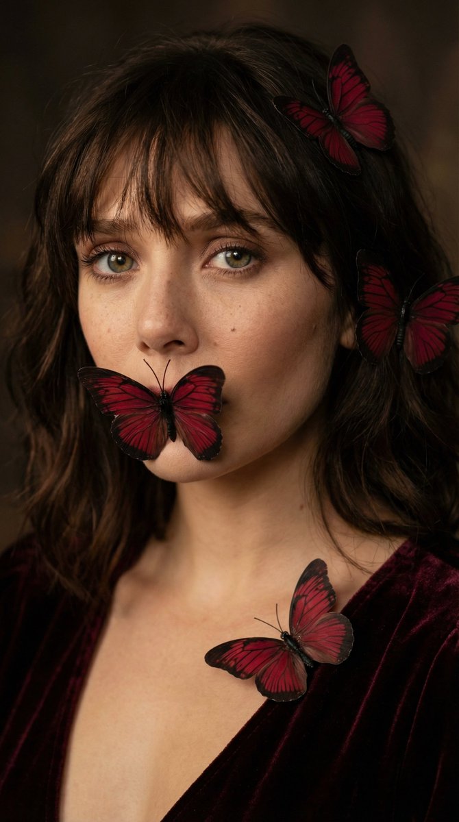 Mysterious Woman Portrait with Butterflies - view 1