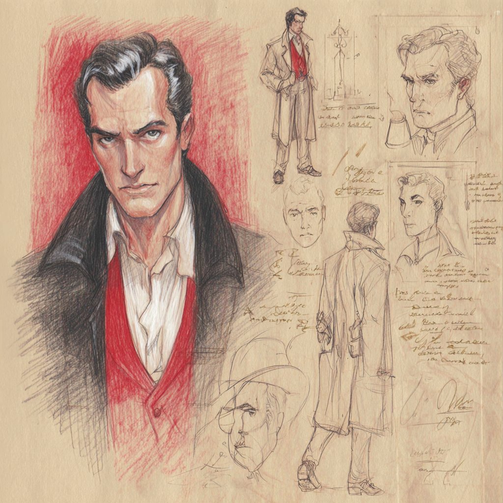 Red Hand-Drawn Character Sheet Style Reference - view 1