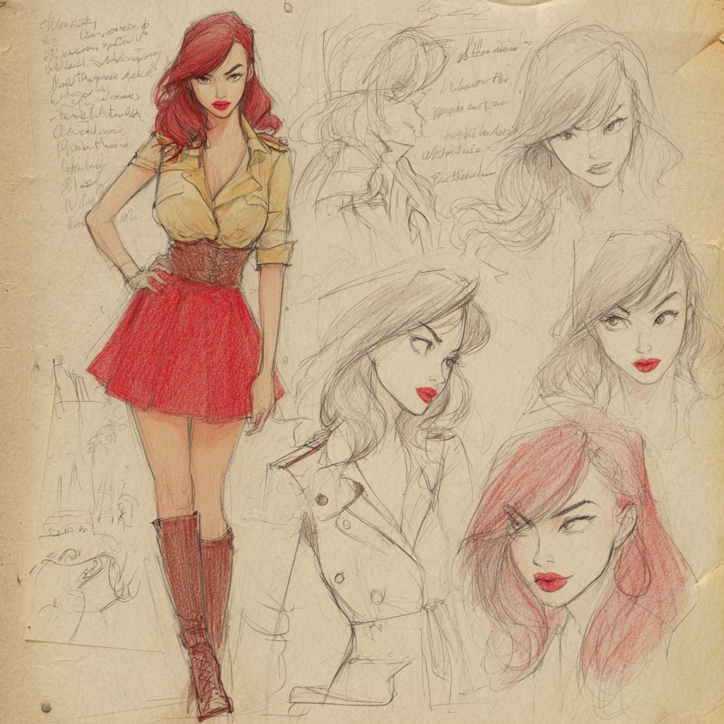 Red Hand-Drawn Character Sheet Style Reference thumbnail 3