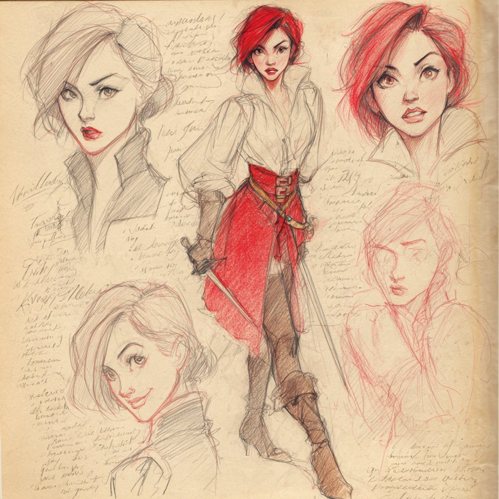 Red Hand-Drawn Character Sheet Style Reference thumbnail 4