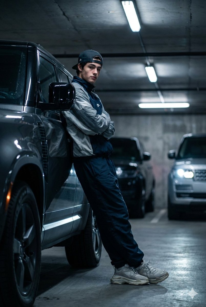 Hyper-realistic Portrait of Man in Garage with Land Rover - view 1