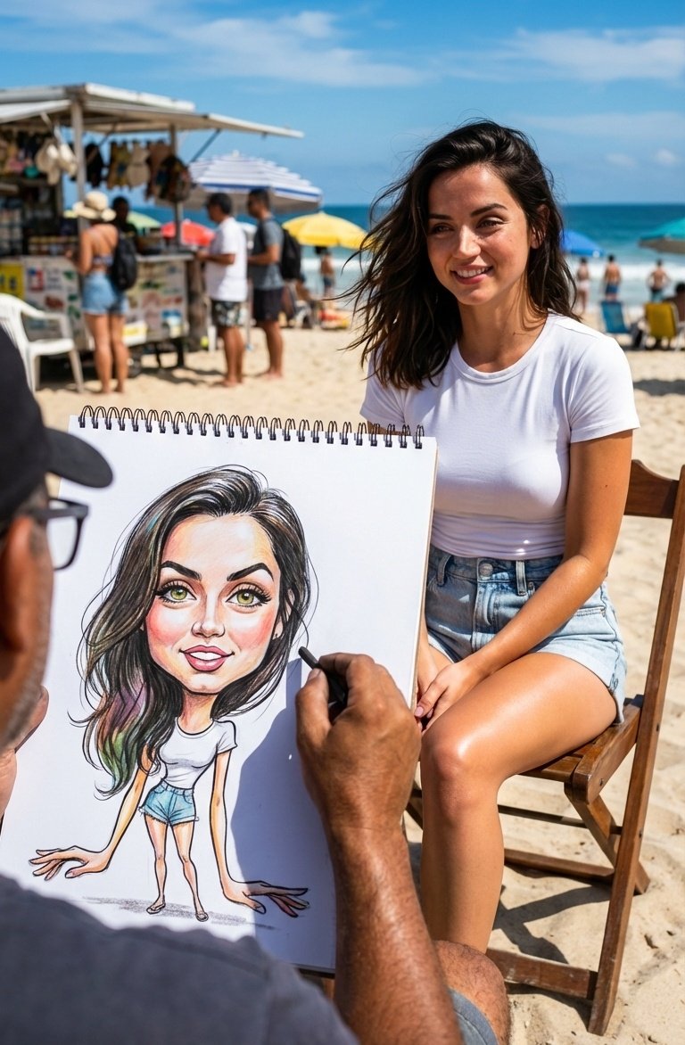 Ultrarealistic Photo of Woman at Caricature Fair thumbnail 2