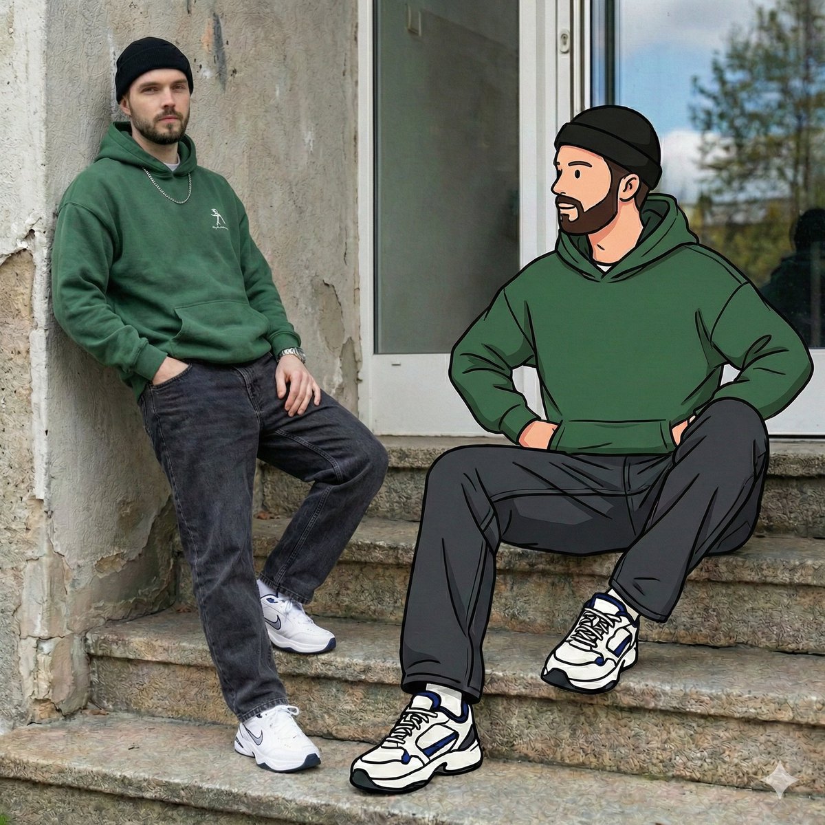 Mixed Reality Urban Street Portrait with Cartoon Twin - view 1