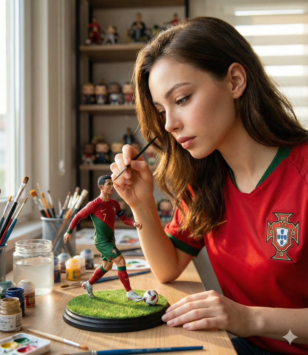 Woman Painting Miniature Cristiano Ronaldo Figurine - view 1
