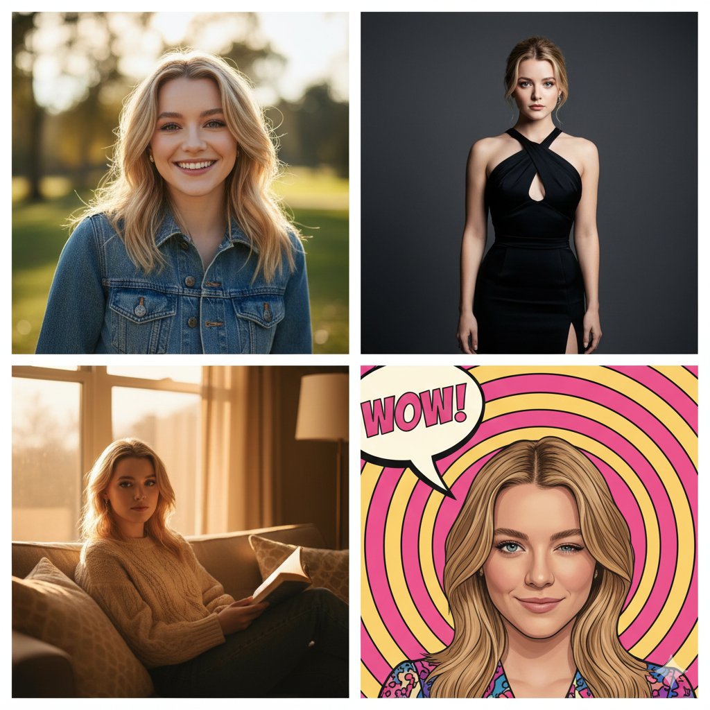 Celebrity Aesthetic Mashup: 4-Panel Hyper-Realistic Stylized Grid - view 1
