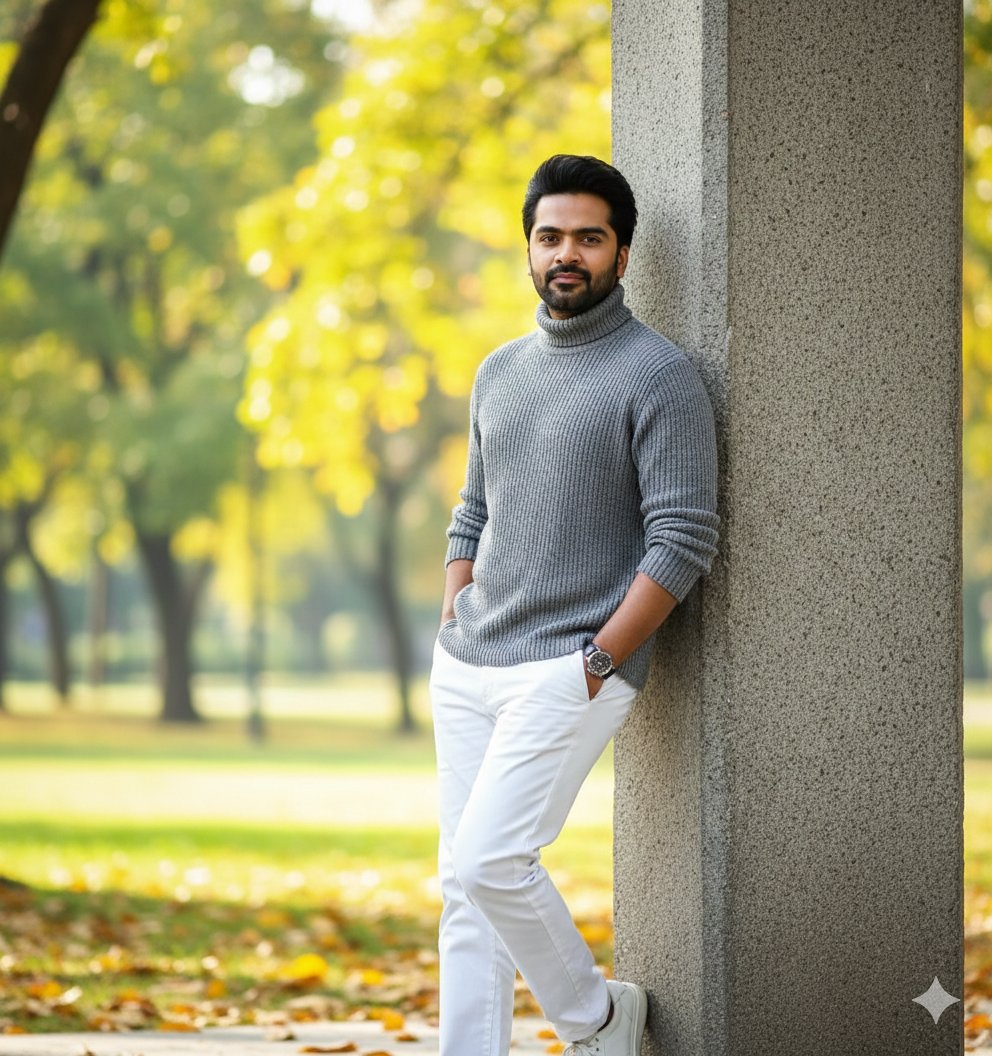 Young Adult in Knitted Sweater Outdoors, Autumn Setting thumbnail 2