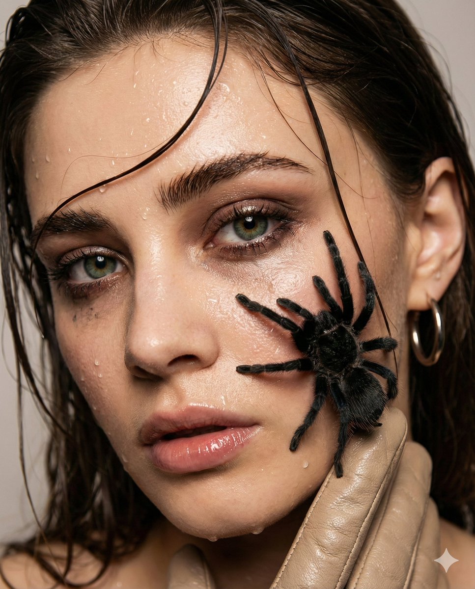 Extreme Close-up Fashion Portrait with Tarantula - view 1