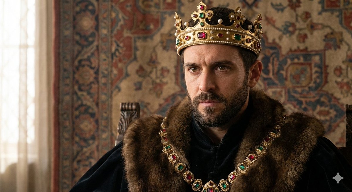 Luxurious Medieval King Portrait with Gold Crown - view 1
