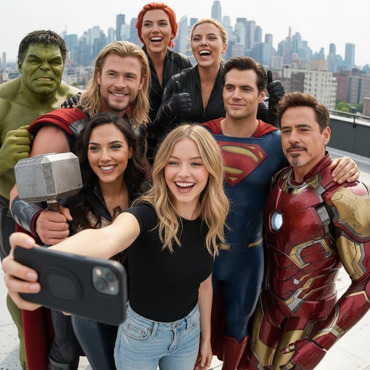 Ultra Realistic Superhero Group Selfie - view 1