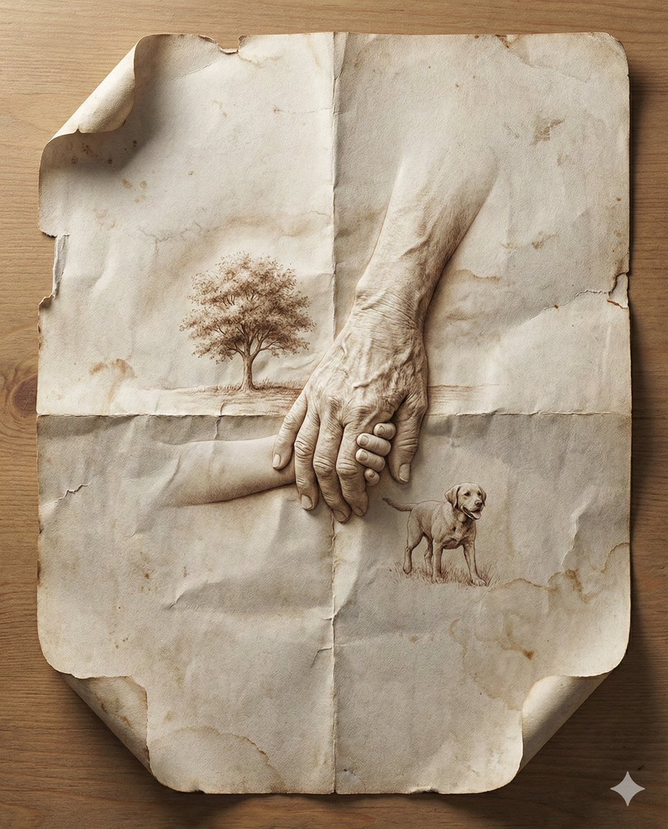 Hyper-Realistic Scene on Folded Aged Paper - view 1