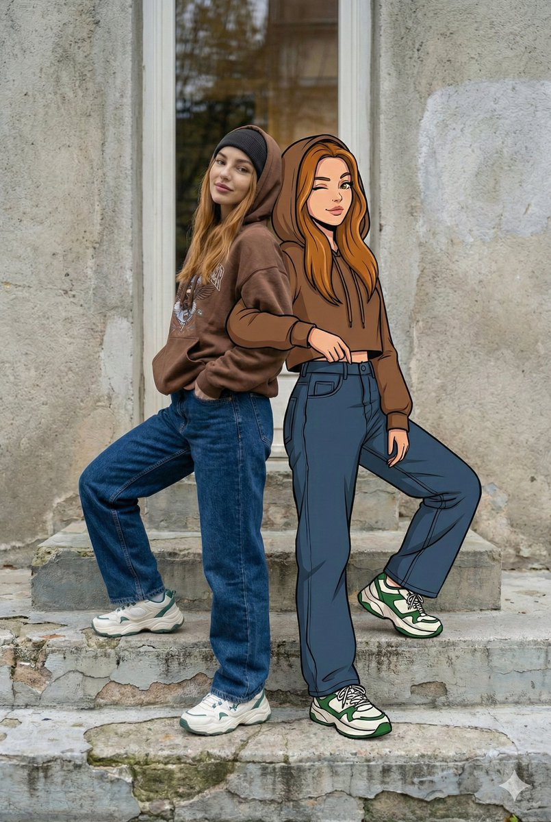 Y2K Mixed-Media Street Portrait with Cartoon Twin thumbnail 3