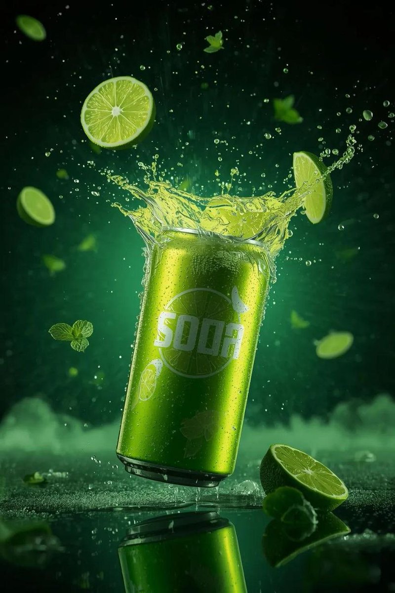 Hyper-realistic Exploding Lime Soda Can Product Shot thumbnail 2