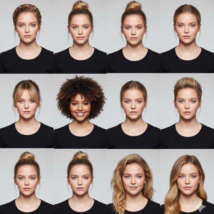 Female Model Hairstyle Collage, 3x3 Grid, Fashion Editorial - view 1
