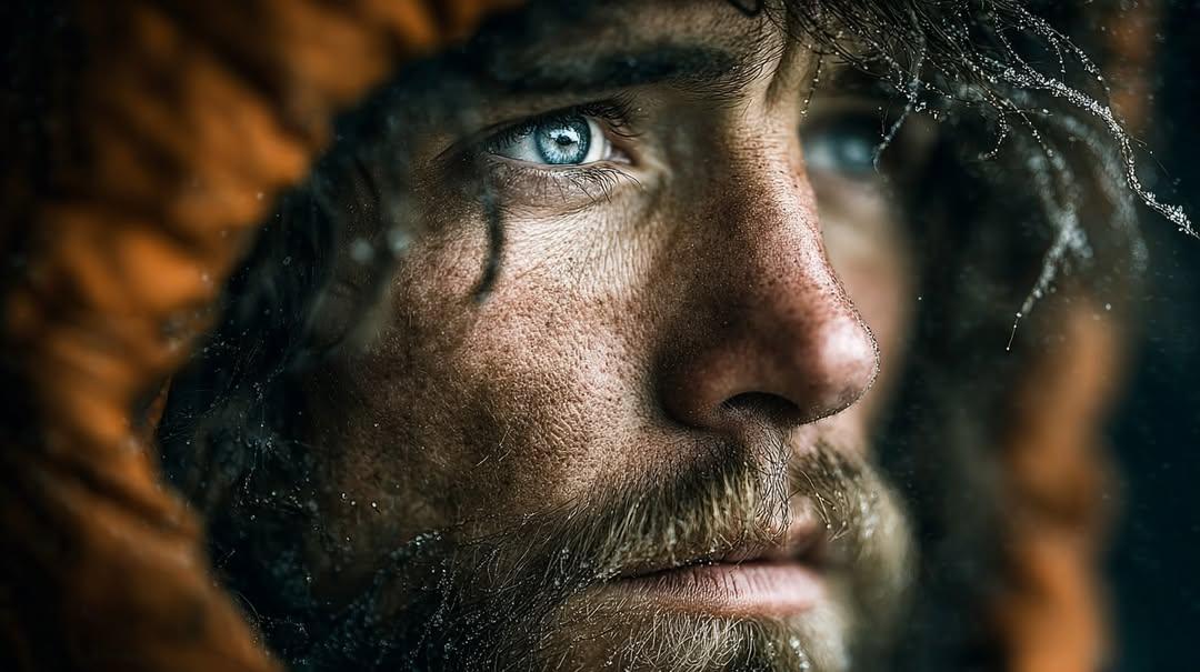 Cinematic Close-Up Portrait of Rugged Man in Winter Survival - view 1