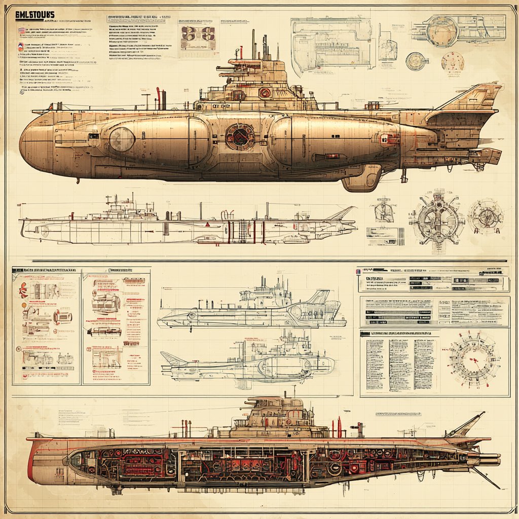 Retrofuturistic Steampunk Engineering Blueprint Style - view 1