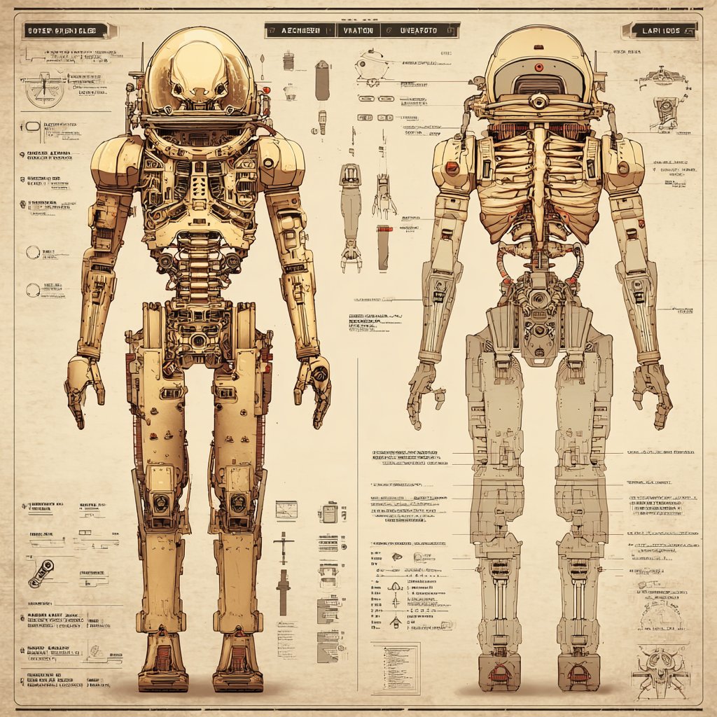 Retrofuturistic Steampunk Engineering Blueprint Style thumbnail 3