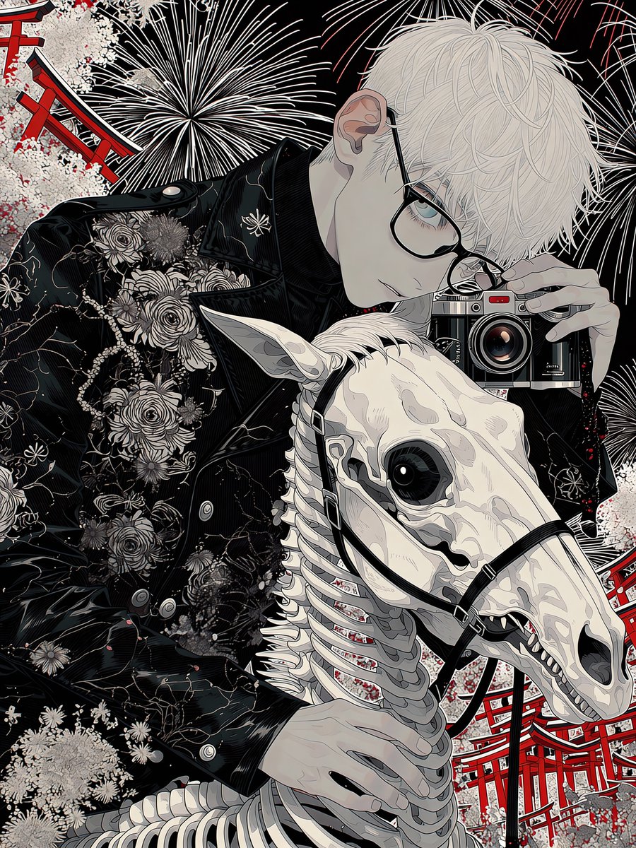Steampunk Gentleman on Skeletal Horse, Anime Style - view 1