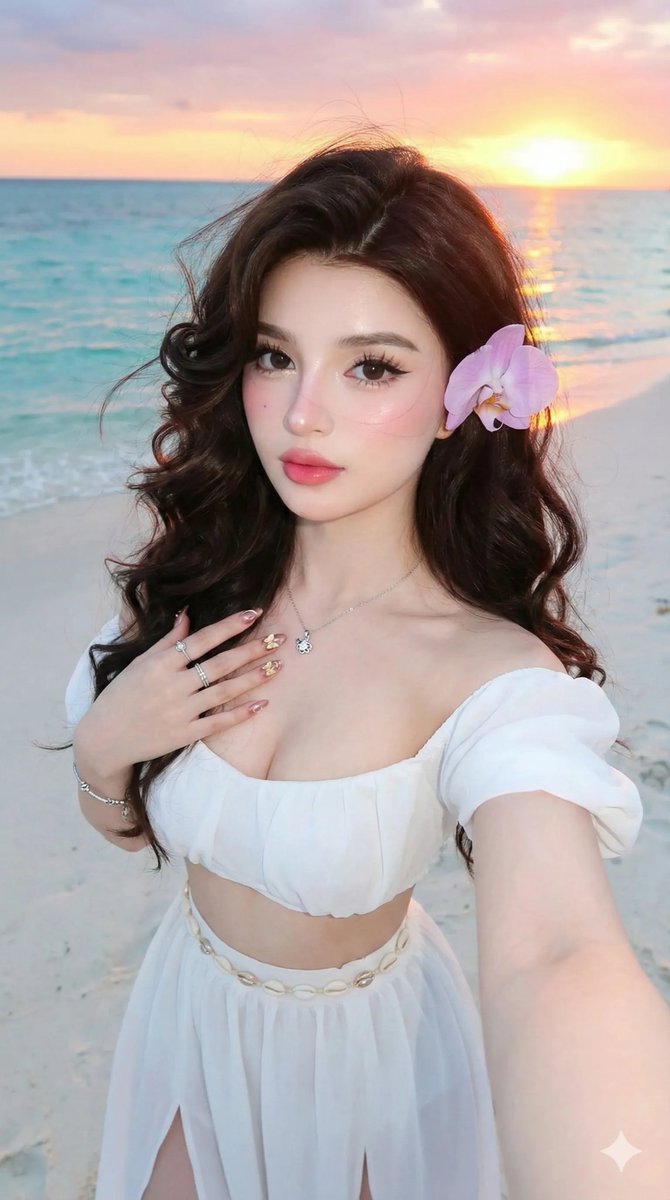 Korean Glamour Beach Goddess Golden Hour Portrait - view 1