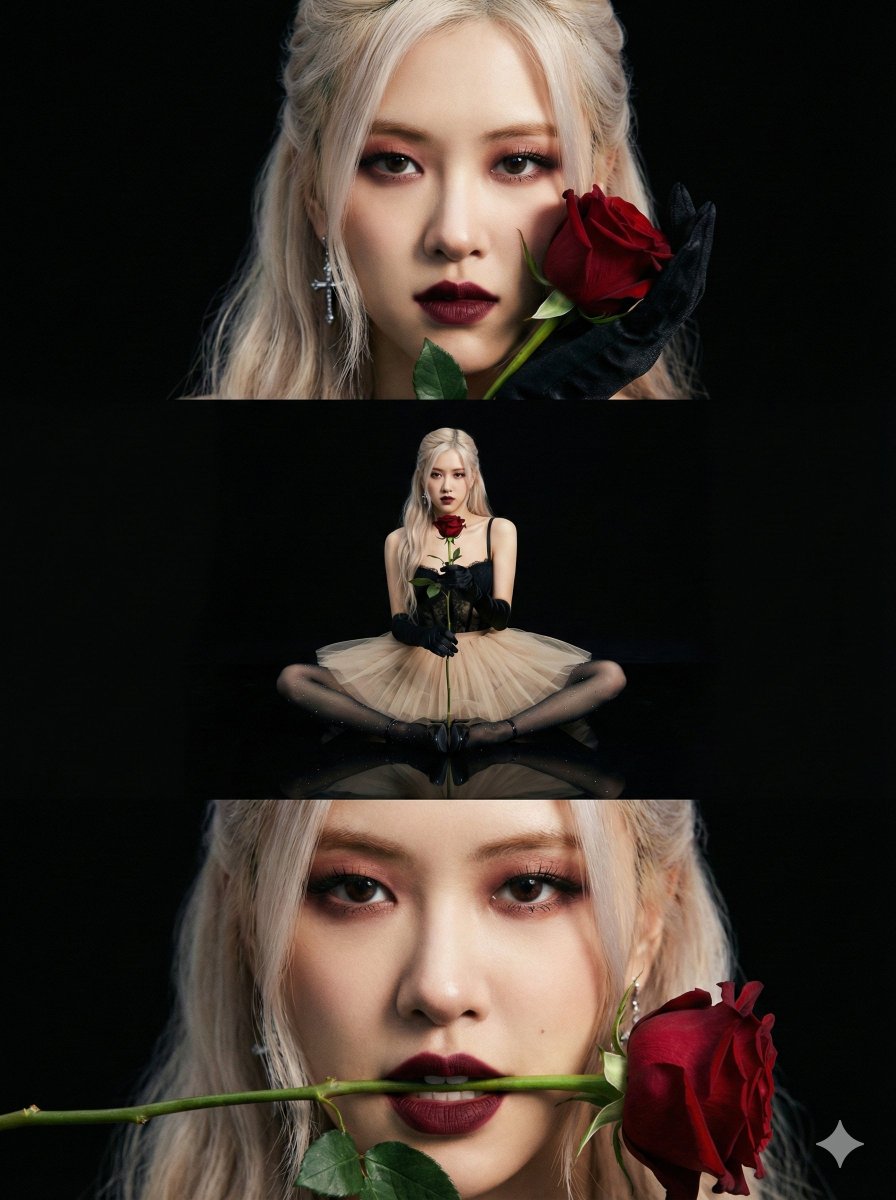 Gothic Ballerina Photo Collage with Rose Blackpink Likeness - view 1