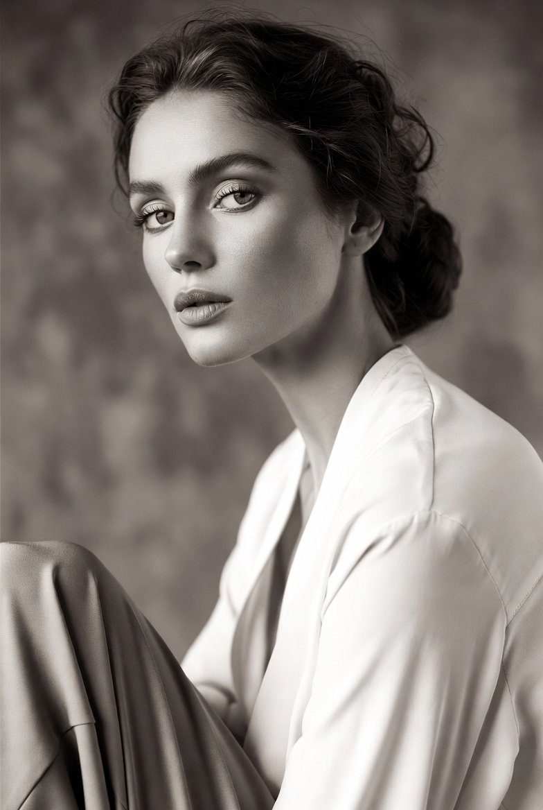 Black-and-White Soft Editorial Fashion Portrait thumbnail 3