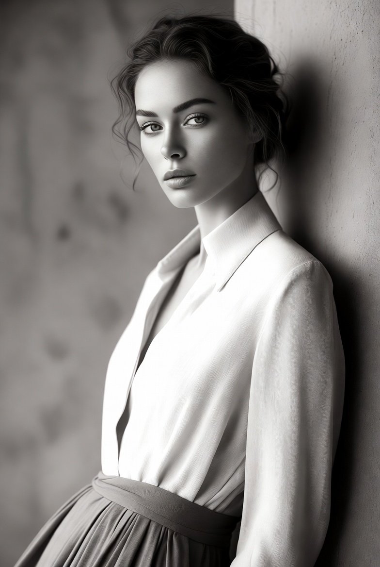Black-and-White Soft Editorial Fashion Portrait thumbnail 4