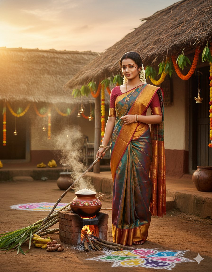 South Indian Thaipongal Festival Portrait - view 1