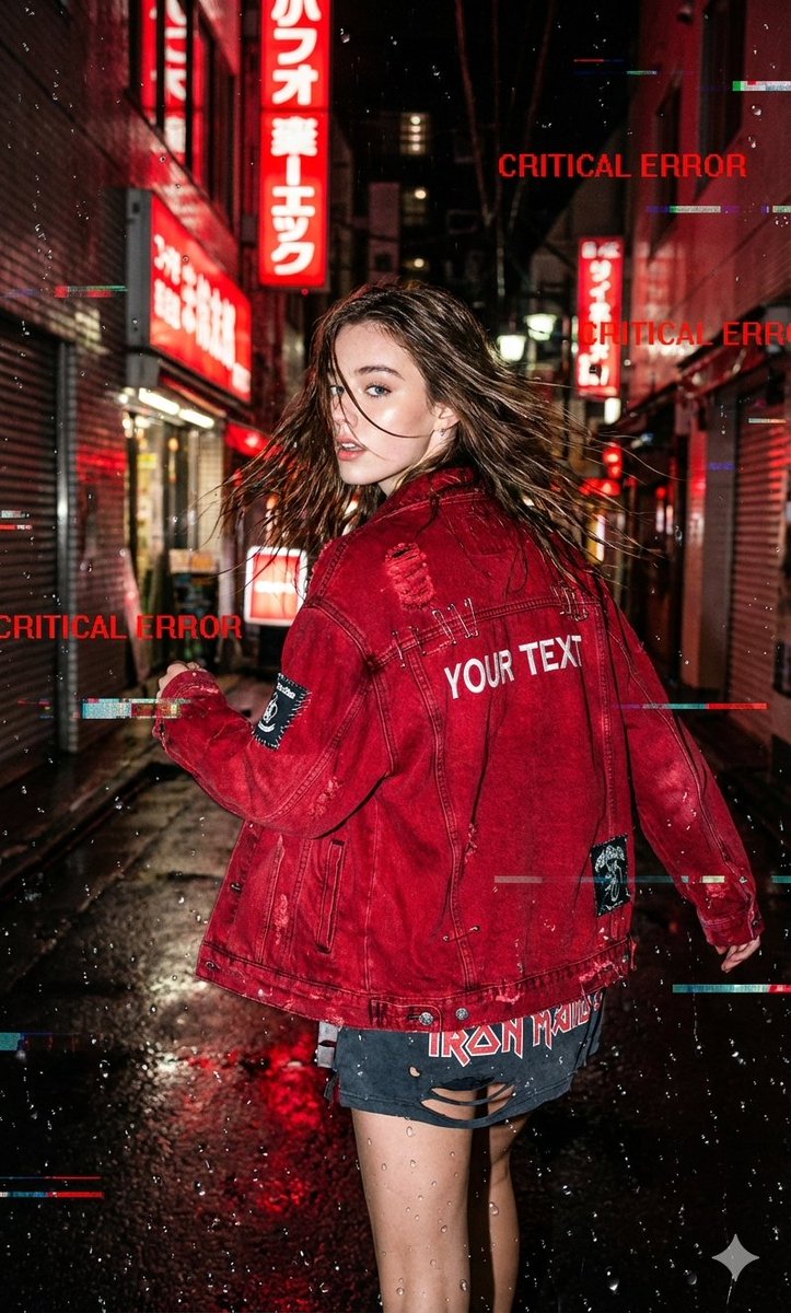 Neo-Tokyo Street Style Glitch with Rain and Red Neon - view 1