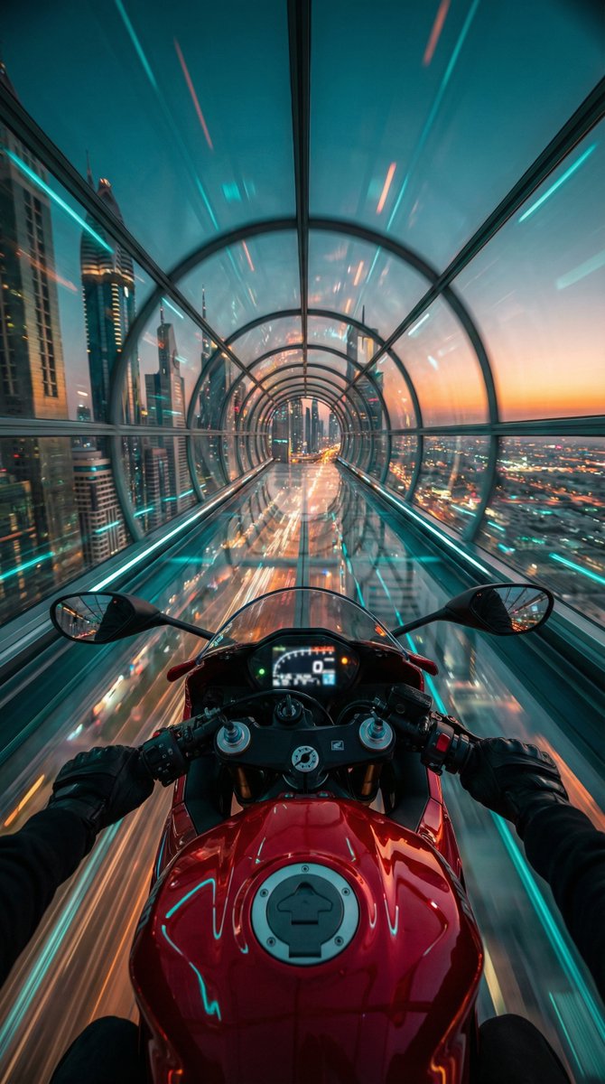 Futuristic POV Motorcycle Ride in Cyberpunk Metropolis - view 1