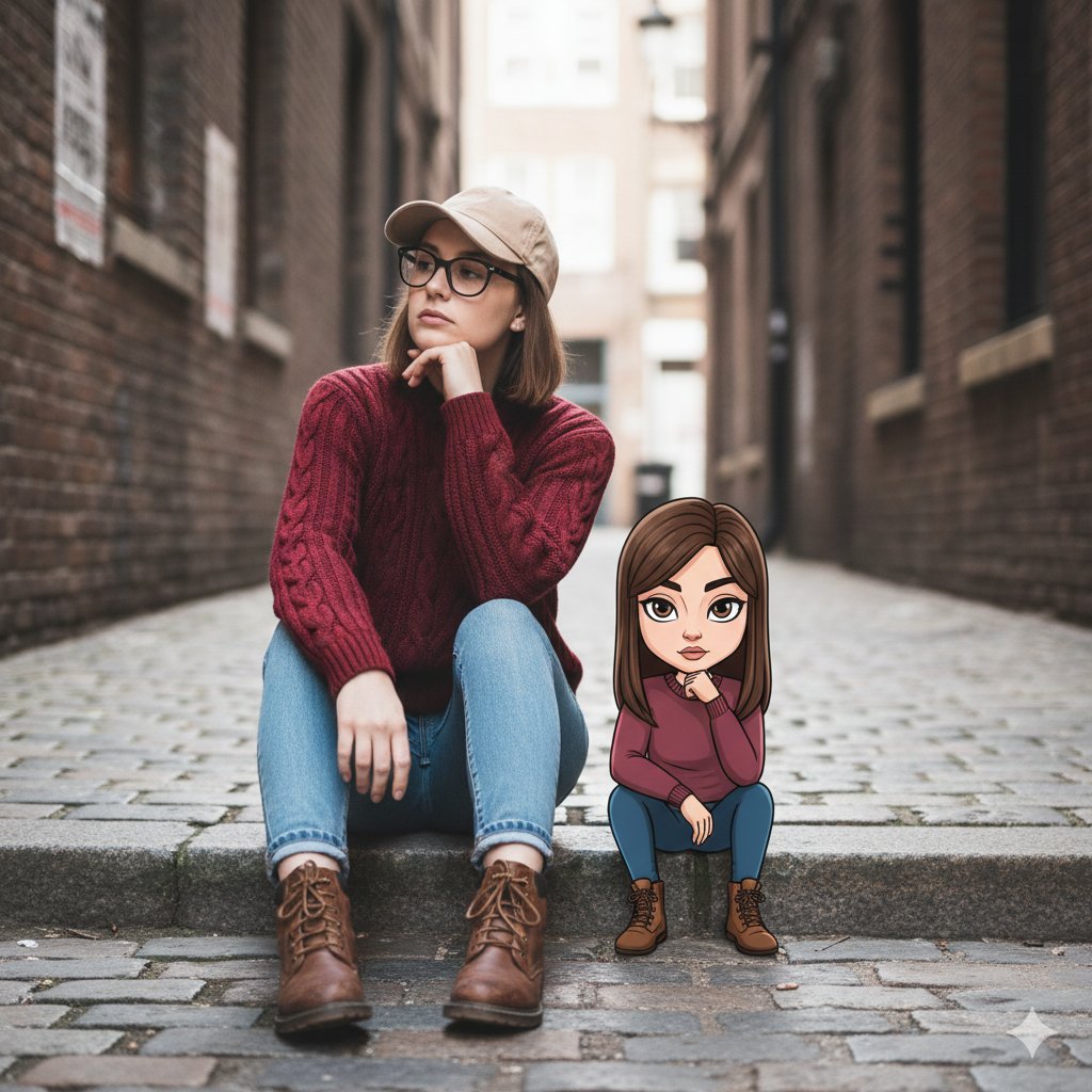 Cinematic Street Portrait with Whimsical Avatar - view 1