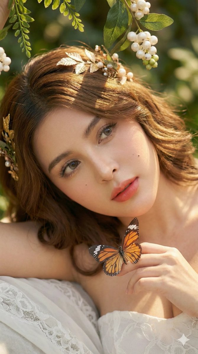 Ethereal Portrait with Butterfly in Golden Natural Light thumbnail 2