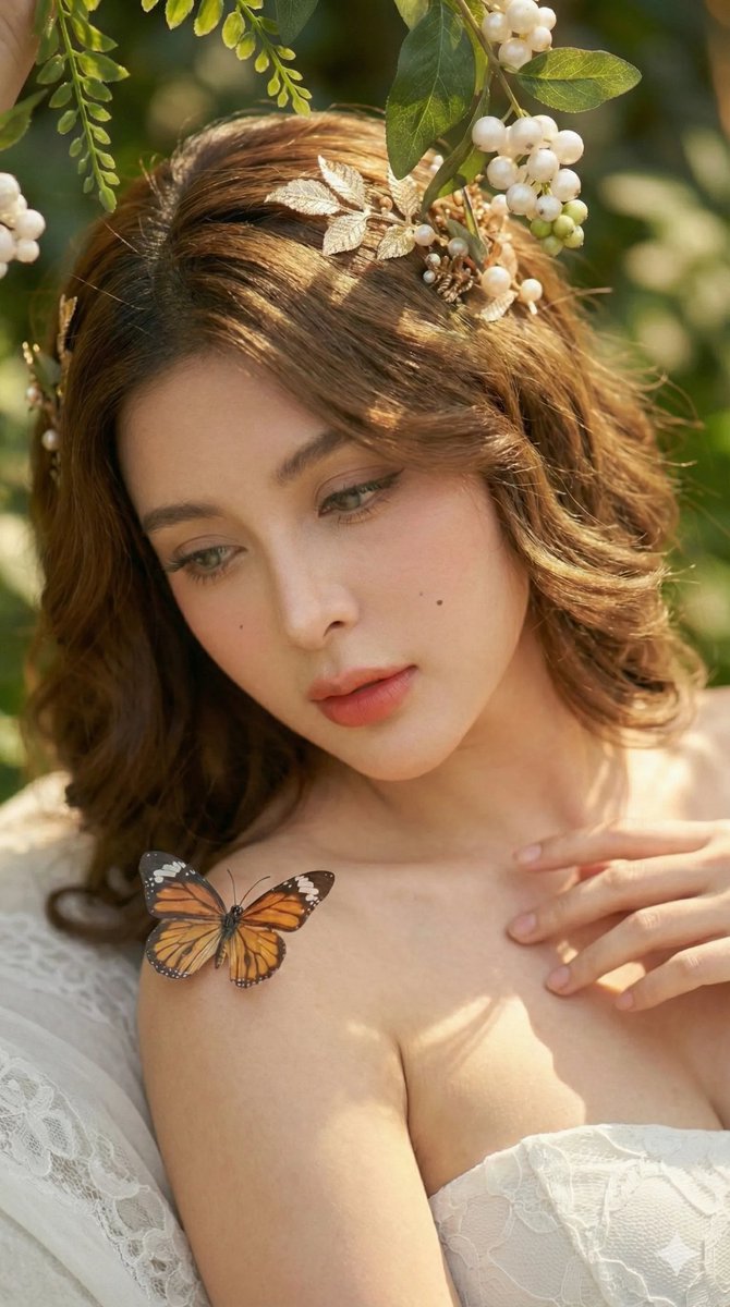 Ethereal Portrait with Butterfly in Golden Natural Light thumbnail 3