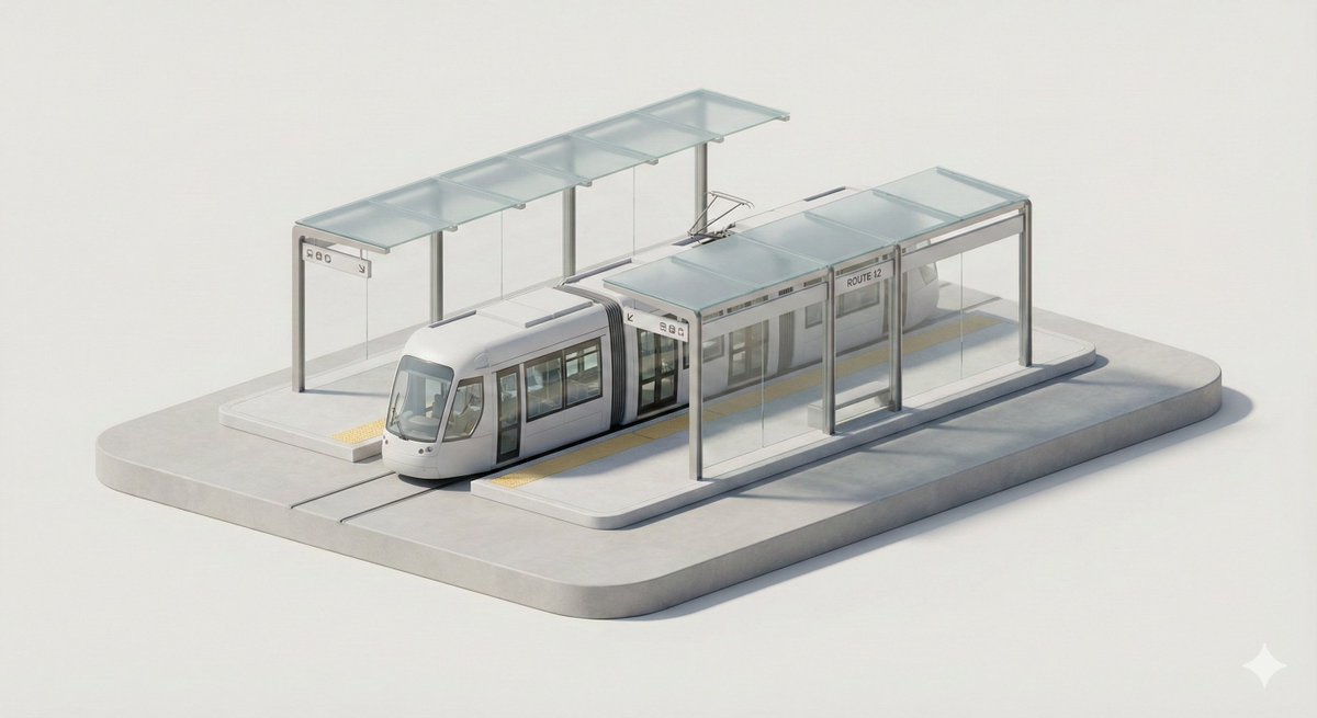 Clean Minimal 3D Isometric Transport Stop Diorama thumbnail 2