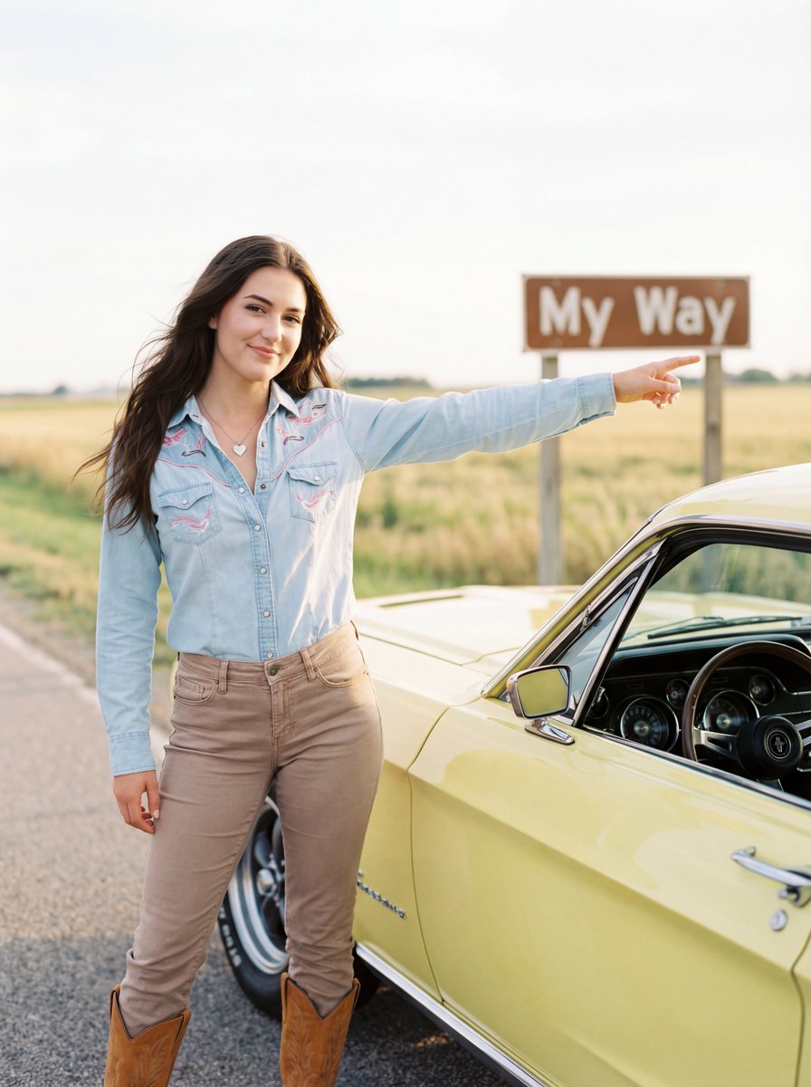 Editorial Americana Scene with Classic Car and Woman - view 1