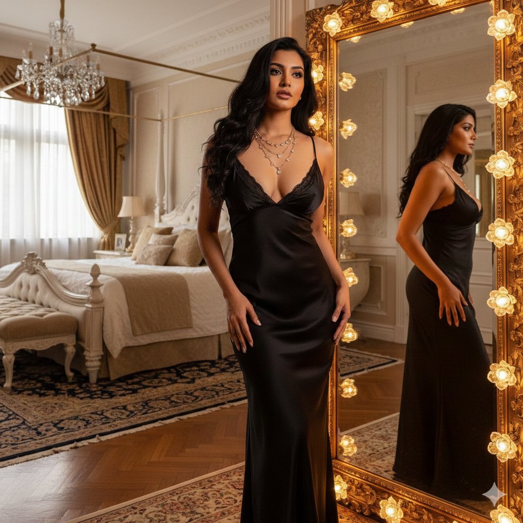 Elegant Woman in Luxurious Bedroom, High-end Fashion Style thumbnail 3