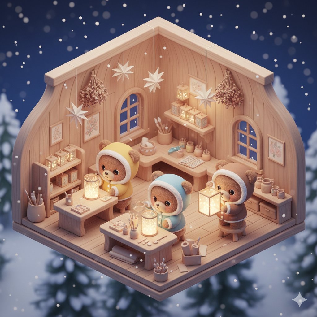 Kawaii Chibi Bears Designing Snow Map Isometric Scene thumbnail 3