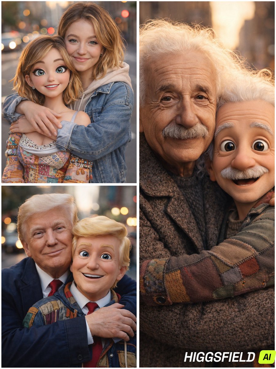 Hyper-real Portrait: Person Hugging Cartoon Self - view 1
