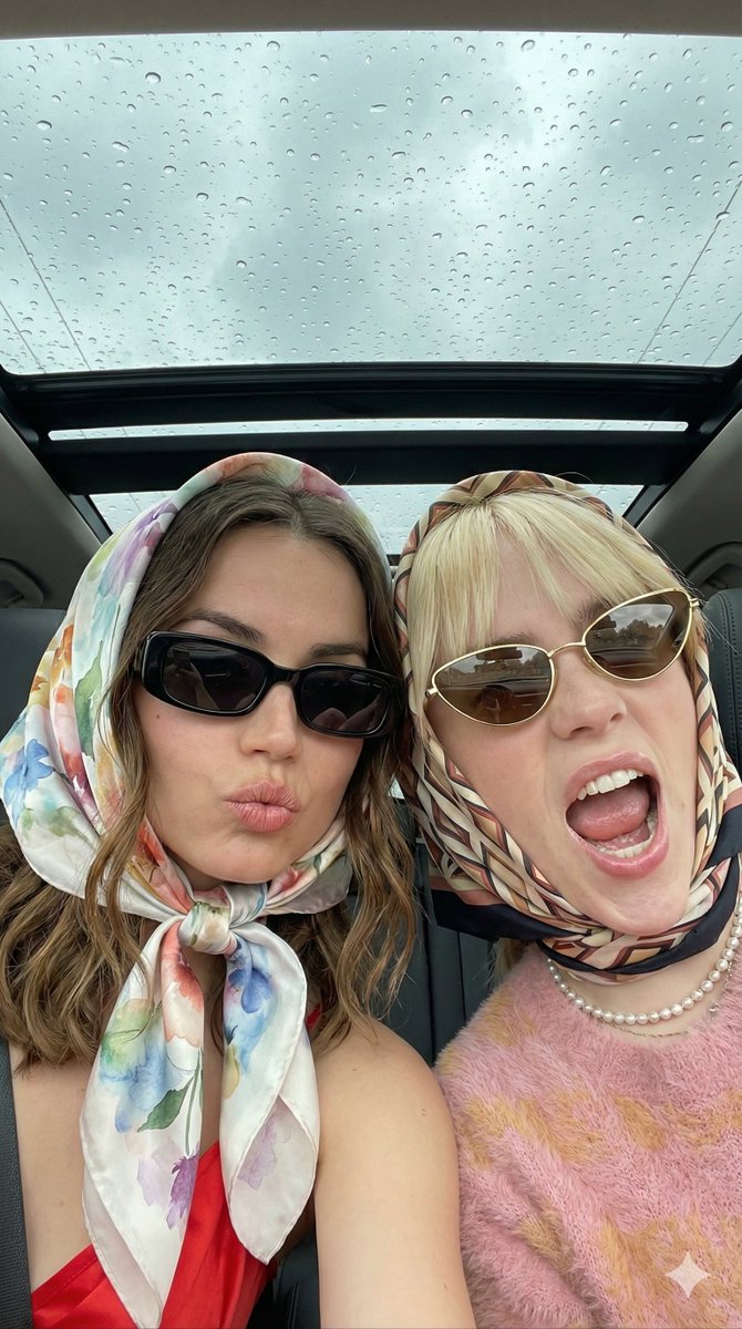 Two Women Selfie in Car with Headscarves - view 1