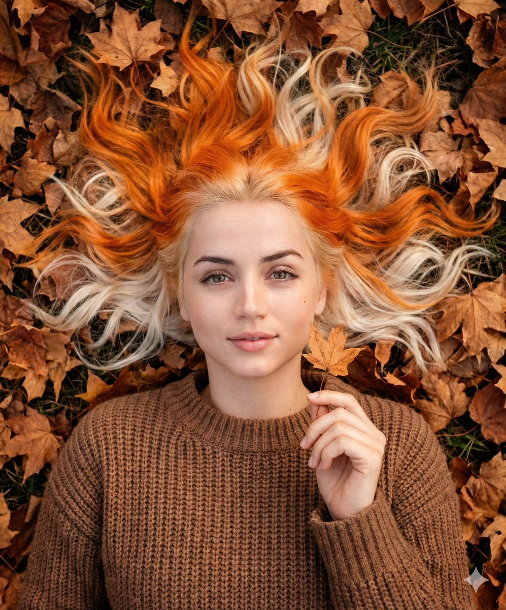 Dreamy Autumn Portrait of Woman with Split-Dyed Hair - view 1