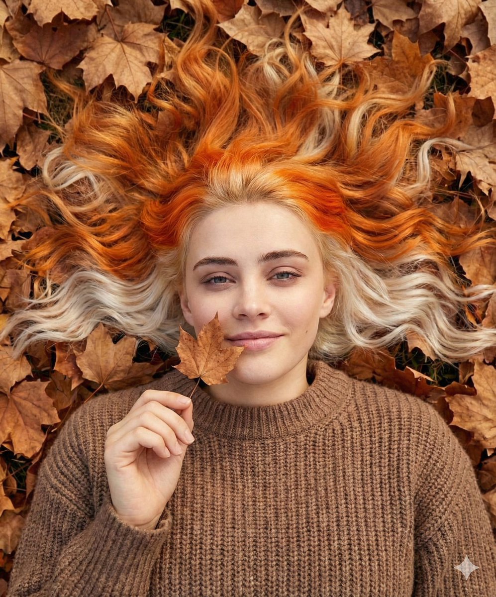 Dreamy Autumn Portrait of Woman with Split-Dyed Hair thumbnail 2