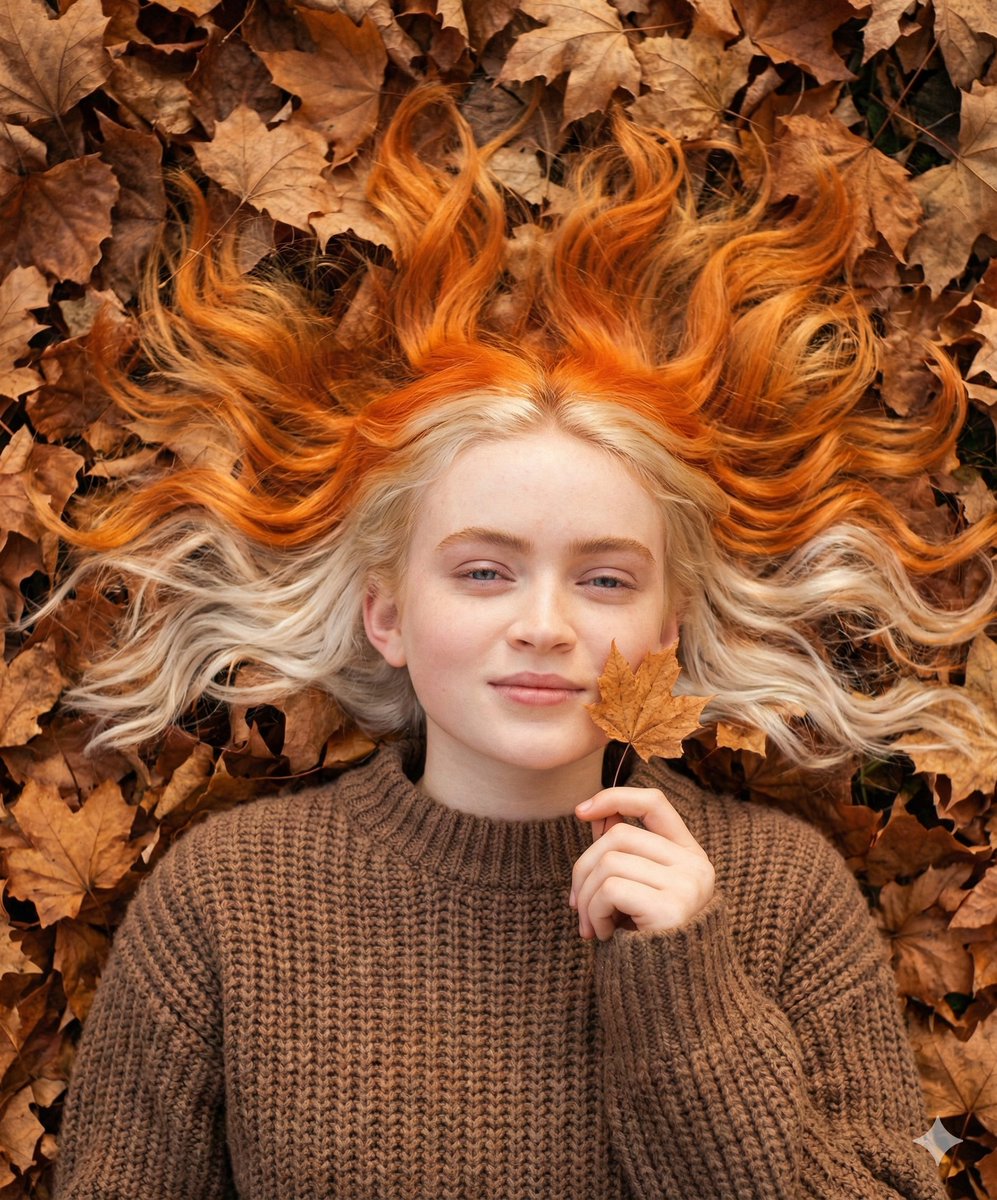 Dreamy Autumn Portrait of Woman with Split-Dyed Hair thumbnail 3