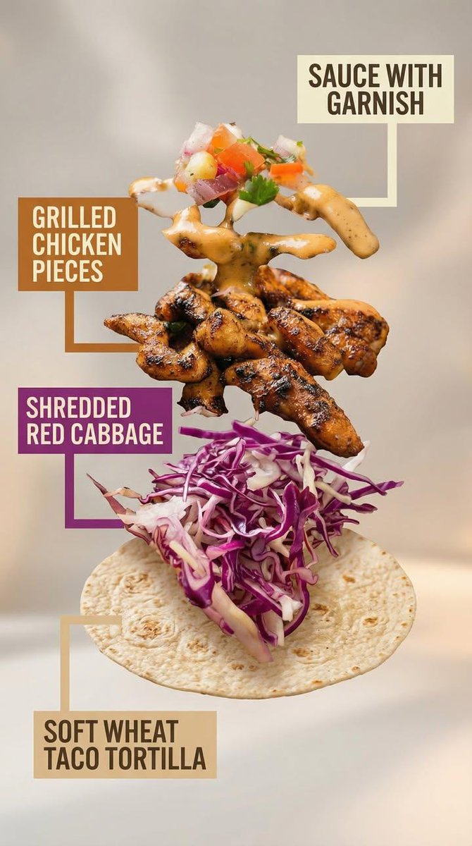 Commercial Tacos Food Photography and Exploded View Recipe - view 1