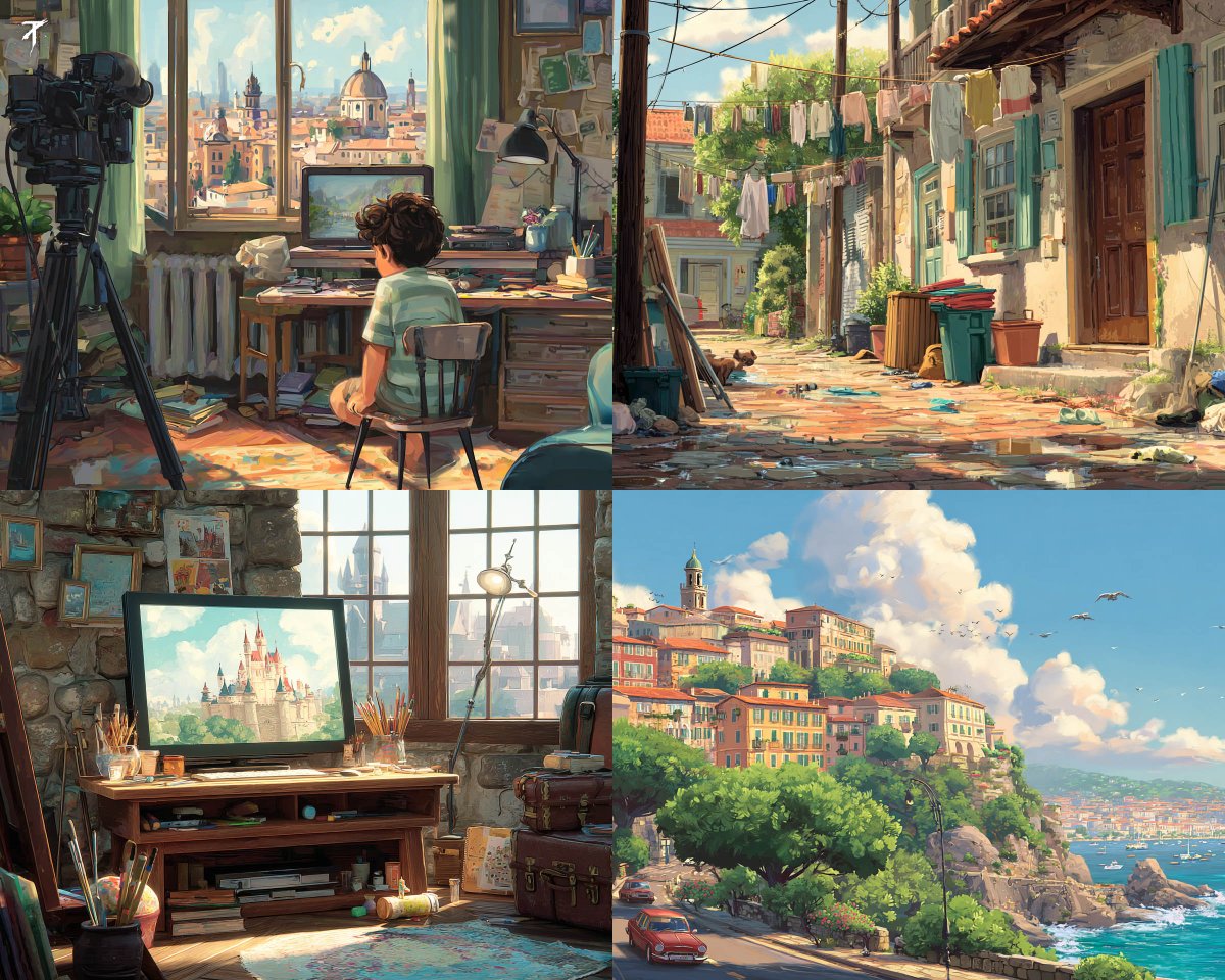 Warm Painterly Illustration of Rooms, Streets, and Coasts - view 1
