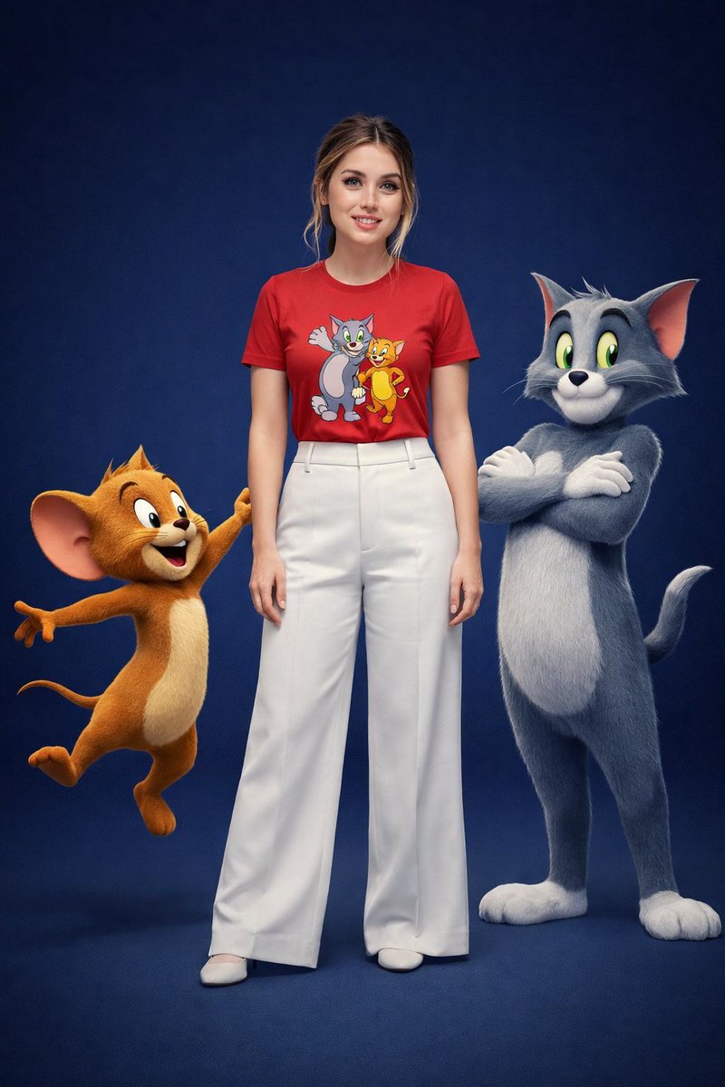 Studio Composite Portrait: Woman, Animated Mouse and Cat - view 1