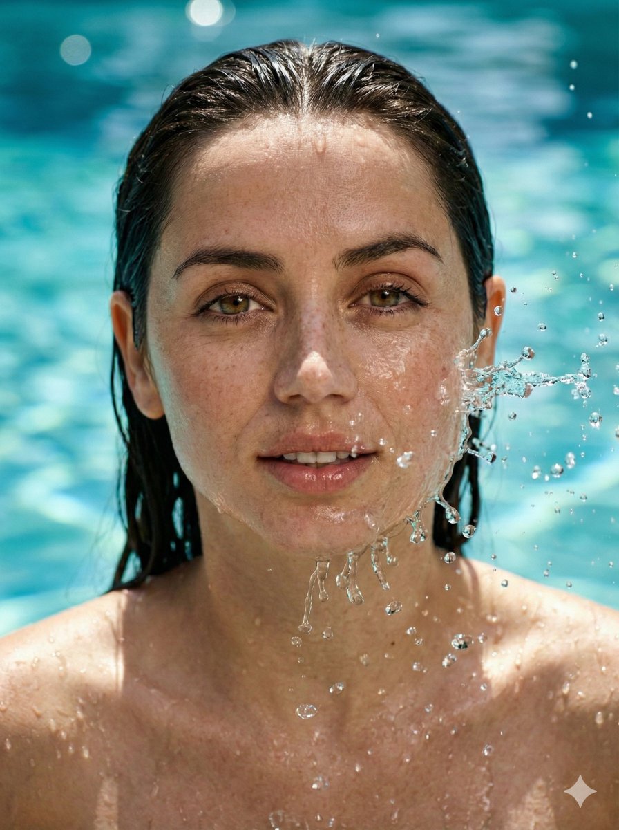 Wet Sydney Sweeney Portrait with Dynamic Water Splash - view 1