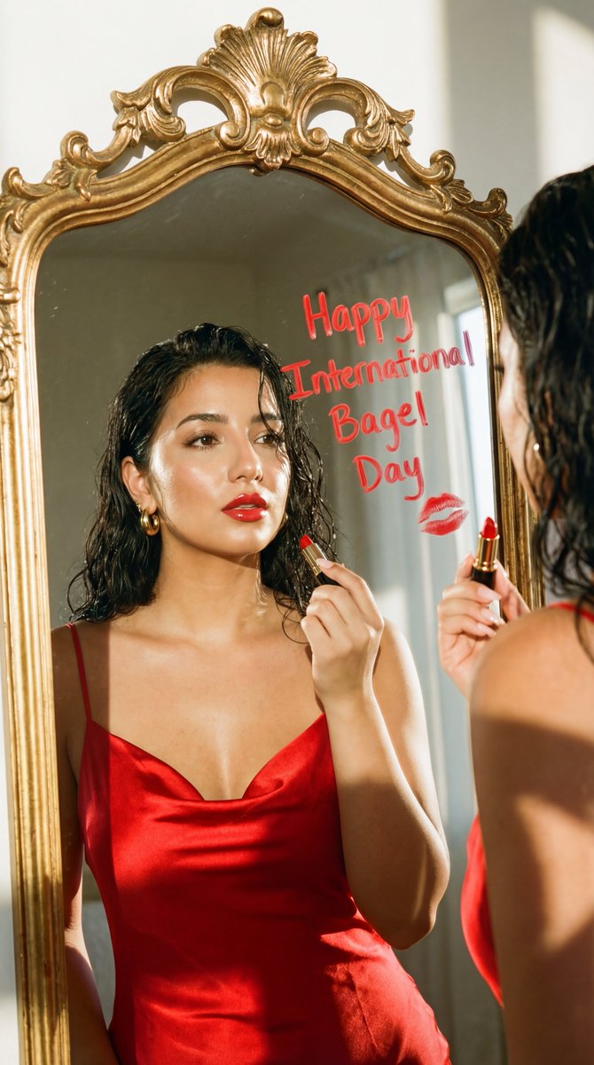 High Fashion Editorial Portrait with Lipstick Mirror Message - view 1